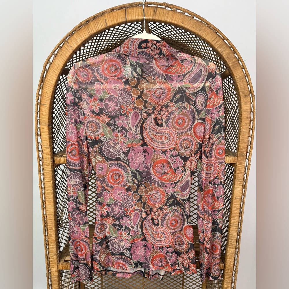Natural Life Carina Mesh Top Black Sketched Paisley Long Sleeve Size XS NWT - Picture 5 of 9